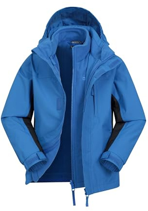 Mountain Warehouse Veste imperméable 3-en-1 Cannonball pour enfant - Respirante - Coutures étanchées, capuche amovible, col doublé en tricot - marche et randonnée, hiver Bleu Cobalt 13 ANS