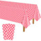 PLULON 2 Stück rosa weiße Gepunktete Tischdecke aus Kunststoff, 137 x 274 cm, rechteckige rosa Tischdecke für Hochzeit, Geburtstag, Babyparty, Party, Picknick, Zuhause, Esstischdekoration