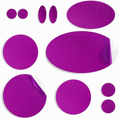aZengear Repair Patches for Down Jackets, Puffer Coats, Waterproof, Self-Adhesive, Pre-Cut, Tear-Cold-Heat-Resistant Nylon Polyester Fabric, Fix Air Mattress, Inflatables (11 Pcs, Dark Purple)