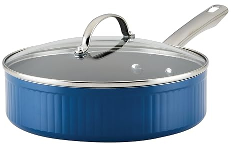 Farberware Style Nonstick Cookware Saute Pan with Lid, Dishwasher Safe, 3 Quart - Blue