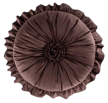 Rundes Kissen, Samt, gerüscht, Blumenkissen, Bodenkissen, Heimdekoration, Kissen für Sofa, Stuhl, Bett, Wohnzimmer (35 x 35 cm, dunkler Kaffee)