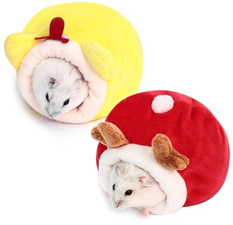 SKHAOVS 2 Stück Hamsterhaus Kleintiernest Baumwollhaus Meerschweinchen Haus,Hamster Winter Wärme Baumwollnest,Käfigzubehör,Klein Kleintierbett für Meerschweinchen Chinchilla Igel(Rot Gelb)