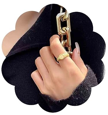 Dervivea Vintage Round Watch Finger Ring dicker Uhr Ring kleine Uhrenringe Gold Signet Ringe Verstellbarer offener Schmuck für Frauen und Mädchen
