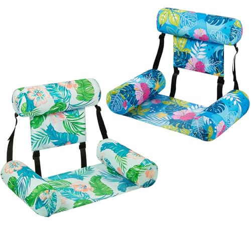 WERNNSAI Pool Chair Float - 2 Pack Aufblasbarer Pool Float für Erwachsene Grünpflanzen Schwimmender Pool Stuhl Lounge Verstellbarer Stoff Pool Float Hängematte für Schwimmbad Strand See Sommer