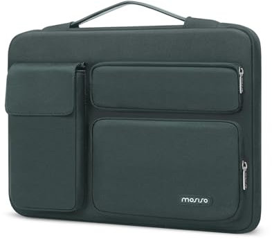 MOSISO 360 Protective Laptop Case 15 inch, Laptop Sleeve Compatible with MacBook Air 15 M4 A3241 M3 A3114 M2 A2941 2025-2023, Dell XPS 15, Side Open Bag with 2 Raised&1 Flapover Pockets, Emerald Green