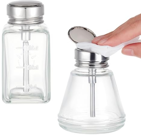 OLYCRAFT 2pcs Distributeur à Pompe Rechargeable 180ml &150ml Bouteille à Pompe Vide en Verre Bouteille distributrice à Pompe Transparente pour Dissolvant pour Maquillage et Vernis à Ongles