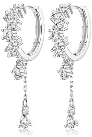 Adramata 925 Sterling Silver Earrings for Women Girls Small Hoop Huggie Earrings Dangle Drop Earrings Sparkly Dangly Earrings Hoop Statement Earrings Gold Rose Gold Silver Hoops Earrings for Women