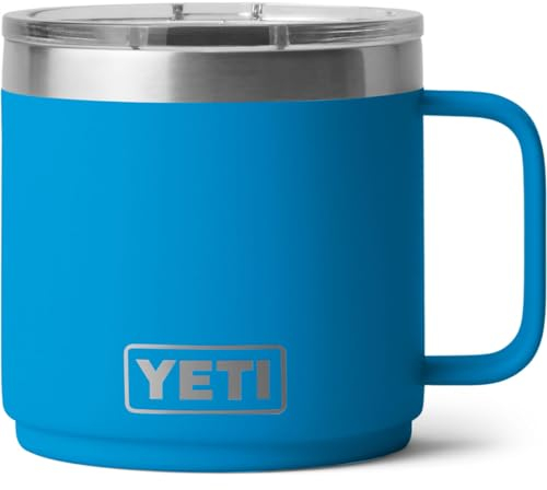 YETI Rambler Mug, Vacuum Insulated Stainless Steel Stackable Mug with Magslider Lid, Big Wave Blue, 14 oz (414 ml)
