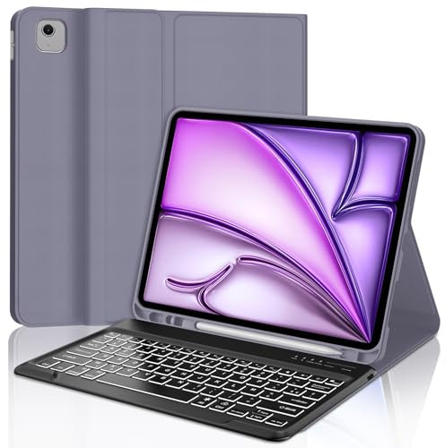 JADEMALL Tastiera per iPad Air 13 Pollici M3/M2 2025, Custodia Tastiera per iPad Air 13 M3/M2 2025/2024, Italiano QWERTY Tastiera Retroilluminata Bluetooth Staccabile con Supporto Pencil, Viola