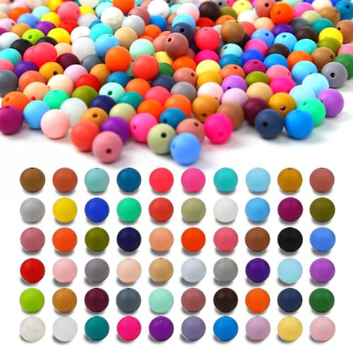 300pcs Silicone Beads for Keychain Making Kit 60 Colors Focal Beads Rubber Round Beads Mixed Color Silicone Beads Bulk for Pens, DIY Keychain,Necklace Bracelet Making Kit, Jewelry,Art Crafts