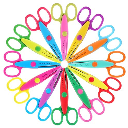 Sicherheitsscheren mit stumpfer Spitze für Kinder – Kunststoff-Bastelschere mit Zickzack- und Jakobsmuschelkanten, gezackte Klingen – Lehrerbedarf für Bastelarbeiten, Klassenzimmer, Scrapbooking