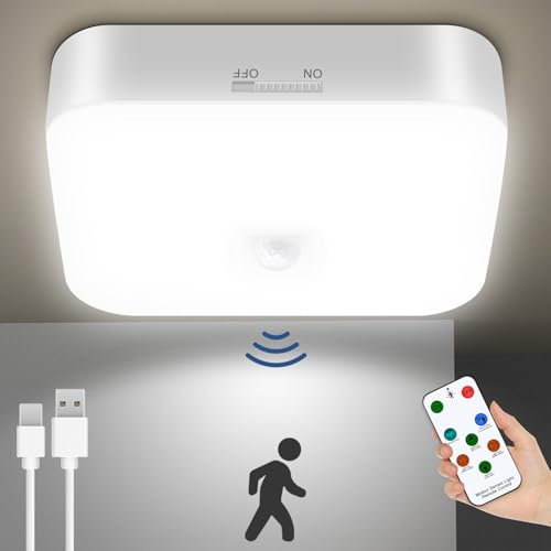 Toowell 10000mAh Plafoniera a LED Sensore di Movimento Ricaricabile Plafoniera LED Senza Fili con Telecomando Plafoniera LED Bagno Soffitto Garage Illuminazione Senza Elettricità Apparecchi