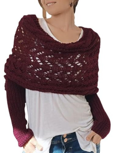Hislaves Multifunktionaler Schal mit Ärmeln für Damen, Gestrickter Schal Sweater Wrap mit Ärmeln, Boho Pashmina Schal Umhang (Jujuberot)