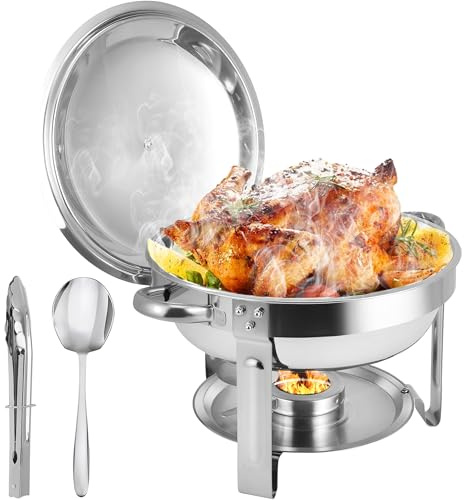 Chafing Dishes for Buffet, Stainless Steel Chafing Dish Set with Lid Holder, Round Chafers and Buffet Warmers Sets for Weddings, Events, Bankett