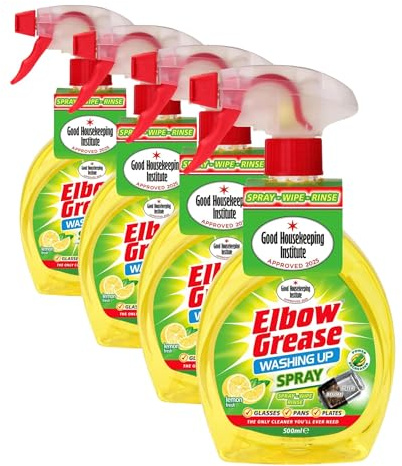 Elbow Grease Amazing Washing Up Spray Lemon Fresh, Spray, Wipe, Rinse, 500 ml (Pack of 4)