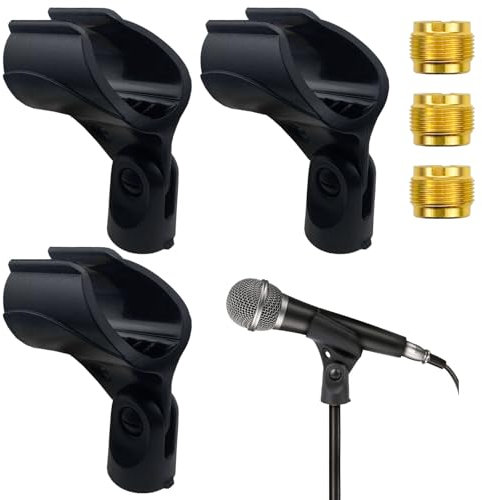 3 PACK Mic Clips for Stands, Adjustable Microphone Clip Holder Universal Microphone Holder Clamp Microphone Clip for Wired Wireless Mic Female Screw Adapter Adjustable Mic Clamp