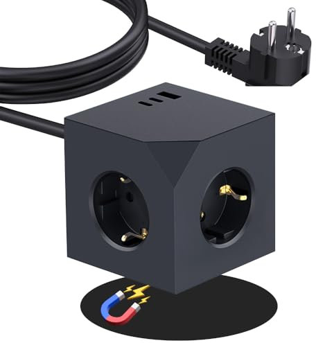 Lotvic Cubo Regleta Enchufe, Cube Regletas Enchufes, Cubo de Enchufe, Regleta USB con 2 USB-C y 1 USB-A, Proteccion Sobretension, Interruptor para Mesa, Oficia, Casa, Gris