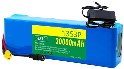 48V Ebike Batterie 48V 30Ah 13S3P Lithium-Ionen-Akku, 48V Elektrofahrrad-Akku wasserdichter PVC-Akku für 250W 350W 500W 750W 800W 1000W Scooter Motor mit Ladegerät 48V 30Ah,XT60