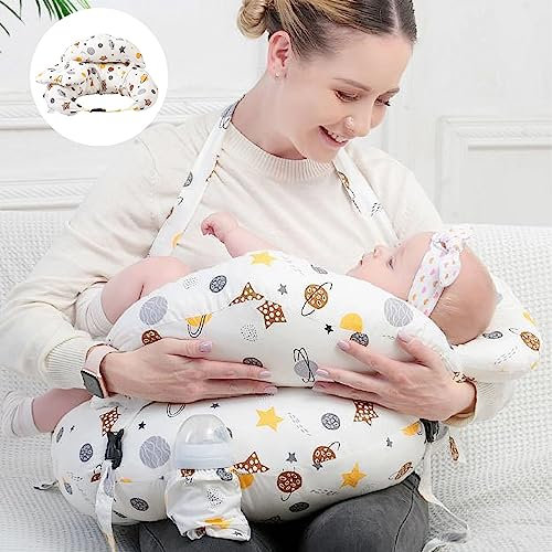 Strixorn Breastfeeding Nursing Pillow, 3 in 1 Multifunctional Breastfeeding Baby Feeding Pillow with Adjustable Waist Belt &Safety Rail&Removable, 100% Cotton Detachable Pillowcase Pregnancy Gift