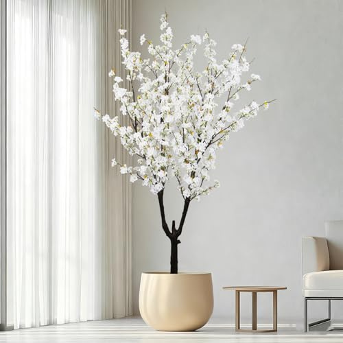 Árbol de cerezo sintético de 6 pies de alto, árbol de cerezo artificial para decoración del hogar y la oficina (color blanco)