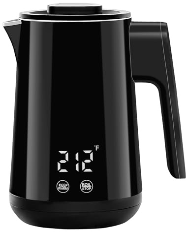 Seehot - Electric Kettle with Temperature Control, 850 ml, Double Walled 304 Stainless Steel, 800 W Hot Water Kettle, Automatic Shut-Off, Black