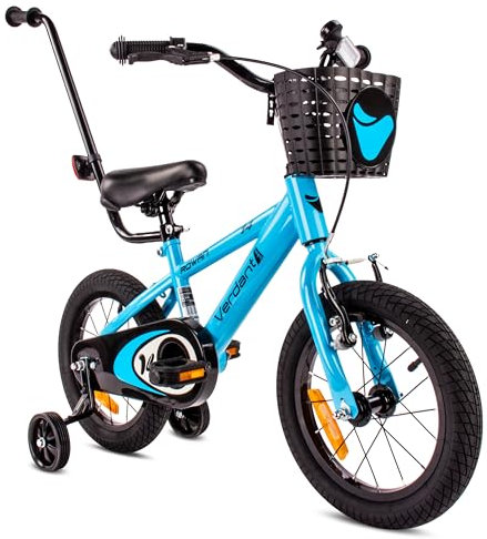 sun baby Kinderfahrrad 14 Zoll Jungen Verdant Bike Leicht Stützräder mit Schubstange ab 2-6 Jahre BMX Fahrrad Kinder (Blau, 14 Zoll)