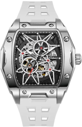 Minskolei Shield Dulunwe Armbanduhren für Herren Mechanische Herren Uhr Tonnenförmiges Hohldesign 30 Meter Wasserdicht Leuchtend Automatischer Aufzug Herrenuhren