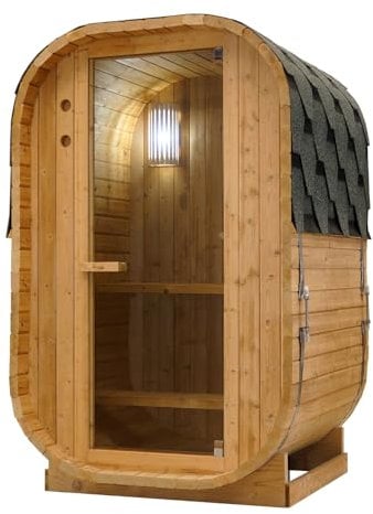 SANOTECHNIK Lindholm - Sauna de barril para exteriores (128,2 x 120 x 194 cm, 1-2 personas, horno de 3,6 kW)