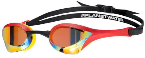 ARENA Cobra Ultra Swipe Racing Lunettes de natation unisexe pour homme et femme, technologie anti-buée, verres miroir en polycarbonate, doré/rouge