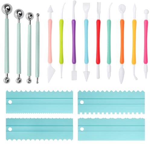 17 PCS Fondant Cake Decorating Tools Set, Double-Ended Modeling Sticks, Ball Sculpting Stylus, Cake Texture Scrapers – Sugarcraft, Icing & Clay Craft Kit DIY Tool (Blue)