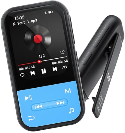128GB MP3 Player - Clip MP3 Player mit Bluetooth 5.3, tragbarer Musikplayer mit FM-Radio, Sprachaufnehmer, Schrittzähler, Mini Design Ideal für Sport, Kopfhörer enthalten(Blau)