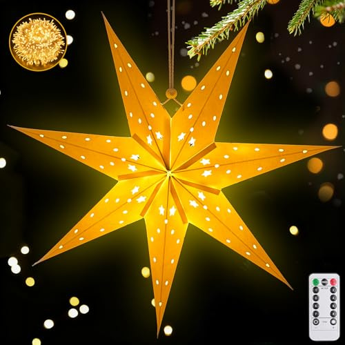 45CM Papierstern Lampenschirm,Papiersterne Zum Aufhängen Beleuchtet,Weihnachten mit Timer und 8 Beleuchtungsmodi,Faltstern Weihnachten für zu Hause,Fenster,Advent,weihnachten,Geburtstag,Weihnachtsbaum