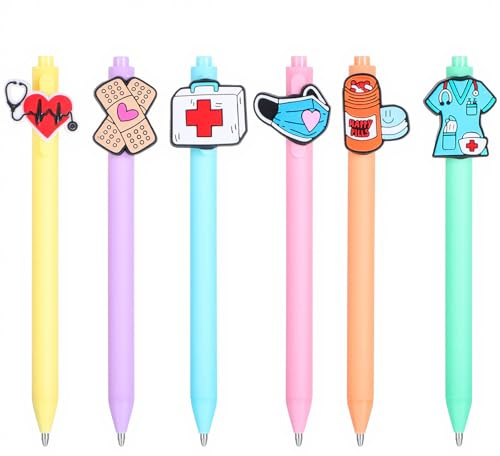 Ptwola 6 Stück Kugelschreiber Stifte Nurse Einziehbare Kugelschreiber | Pflege Krankenschwester Zubehör, Hochwertig, Lustiger Cartoon Krankenschwester Stift, für Ärzte, Medizinische Assistenten