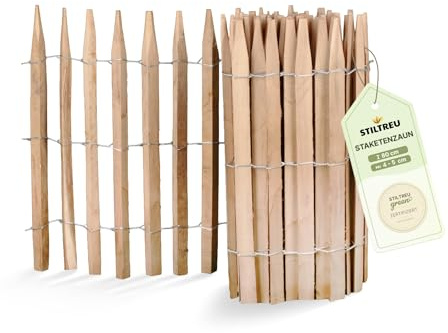 STILTREU Premium Staketenzaun aus Robinie (gesägt) - Länge 5 Meter, Höhe 80 cm, Lattenabstand 4-5 cm