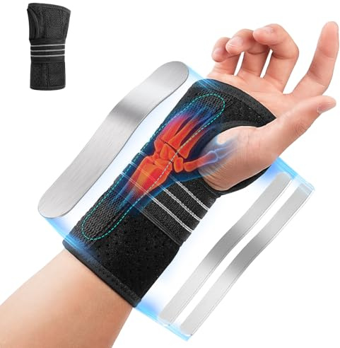 Fefod Handgelenkstütze, Verstellbare Handgelenk Bandagen mit 3 Metallschienen, Handgelenkbandage für Karpaltunnel Arthritis Sehnenscheidenentzündung Verstauchungen, Nachtschlaf, Männer Frauen (M)