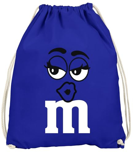 MoonWorks® Turnbeutel - M mit Gesicht - Accessoires Fasching Karneval Gadgets Spruch lustig Faschingsartikel Tasche Gymbag Blau unisize