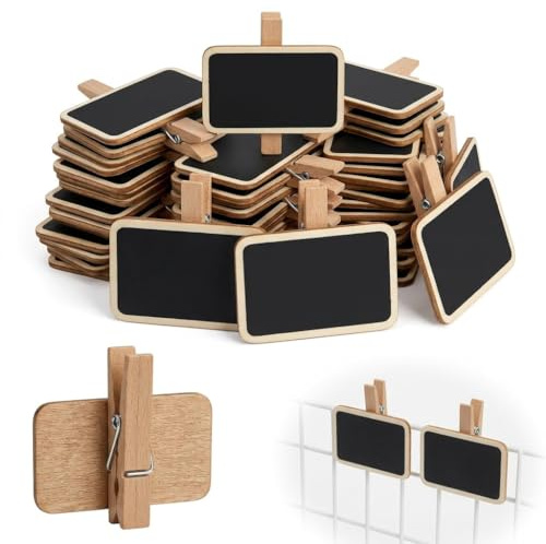 50 WäScheklammern, Mini-Tafeln aus Holz, Mini Tafeln zum Beschriften für Kartenschild, Memo, Etiketten, Platzmarkierung, Tischnummer, Foto, Tags, Dekoration, Hochzeit