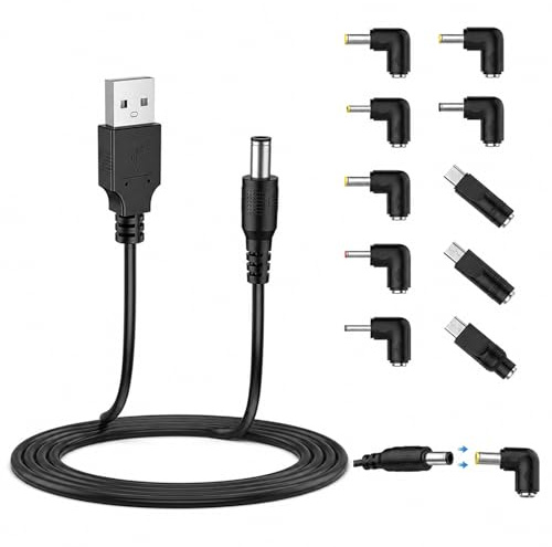 1 PCS Câble 5V USB vers DC,Câble d'alimentation USB vers DC 5V,Power Câble Universel DC avec 10 Convertisseur(5.5x2.5，4.8x1.7，4.0x1.7，4.0x1.35，3.5x1.35，3.0x1.1，2.5x0.7，Type-C USB，Mini USB，Micro USB)