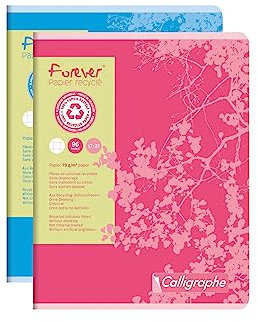 Calligraphe 17105C Quaderno a punto metallico Forever (un marchio di Clairefontaine) - 17x22 cm - 96 pagine a quadretti piccoli- Carta 100% Riciclata 70 g - Copertina in carta riciclata - Colore casuale