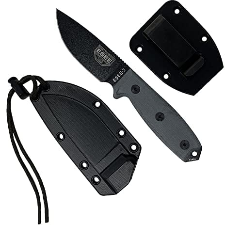 ESEE, Outdoormesser | Klingenlänge: 9.52 cm, Griff: Micarta, Model 3 Standard Edge, schwarz beschichtet