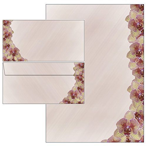 rosa Orchideen Briefpapier-Mappe 50-teilig 25 Blatt Briefpapier + 25 Stück Briefumschläge DIN lang ohne Fenster 5985+6985