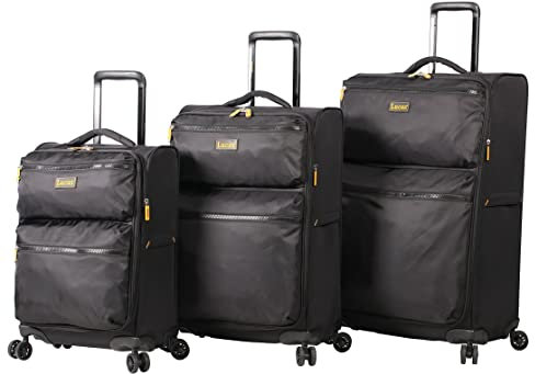 Lucas Designer Gepäckkollektion – 3-teiliges Softside erweiterbares ultraleichtes Spinnerkoffer-Set Reise-Set beinhaltet 50,8 cm Handgepäck, 61 & 71,1 Karierte Koffer, schwarz (Schwarz) - 10487715