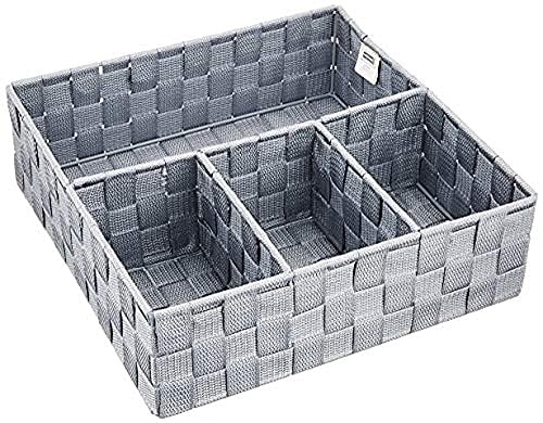 WENKO Badorganizer Mod. Adria praktischer rechteckiger Korb mit 4 Fächern in moderner Grau Farbe aus hochwertigem Kunststoff-Geflecht Maße 32 x 10 x 32 cm