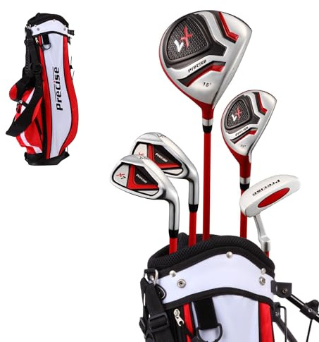 Precise X7 Junior Golfschläger-Set für Kinder, 3 Altersgruppen, Jungen & Mädchen, rechte Hand und Linke Hand, Kinder-Golfschläger-Set mit 2 HCs, Flex-Schäften und Leichter Standbag mit Doppelriemen