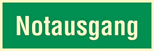 WERBEPUNKT. Notausgangschild, Aluminium, Rettungswegschild, Schild, 300 x 100 mm, Grün mit Reflektion/Lumineszenz, Wandmontage, Phosphoreszierend, Notausgang, Funktional, Gebäude, Sicherheit