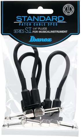 IBANEZ SI Serie (Standard) Instrumentenkabel - 2 abgewinkelte Stecker 3-teiliges Set Patch Kabel - Klinke - Klinke, Schwarz - 0,15 m / 0,5 ft (SI05P3)