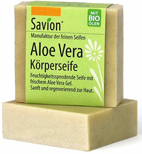 Savion Aloe Vera Körperseife, feuchtigkeitsspendend, regenerierend, mit frischem Aloe Vera Gel, Vegan, Palmölfrei, 80g