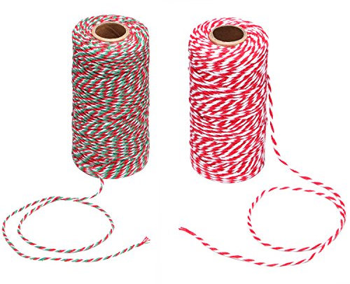 Umsole Bakers Candy Rope Ribbon Twine 2 mm Christmas Cotton Rope Cord String Wrapping Arts Crafts 656 Feet,2 Pieces