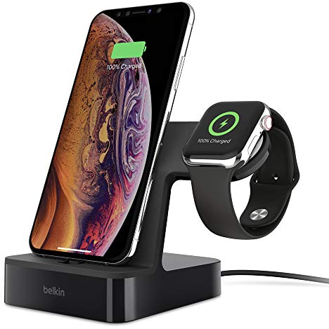 Belkin PowerHouse Ladestation für die Apple Watch und das iPhone (iPhone Ladestation für iPhone 12, 12 Pro, 12 Pro Max, 12 mini und ältere Modelle, Apple Watch Series SE, 6, 5, 4, 3, 2, 1) - Schwarz
