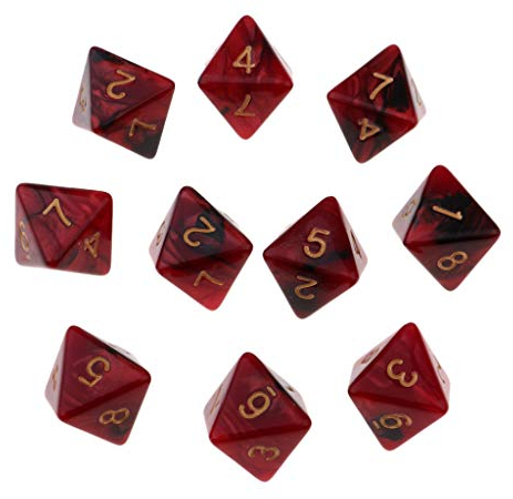 Fenteer 10 STK. D8 8 Seitig Würfel Set Würfelset Würfelspiel für Partyspiel Brettspiel - Schwarz + Rot